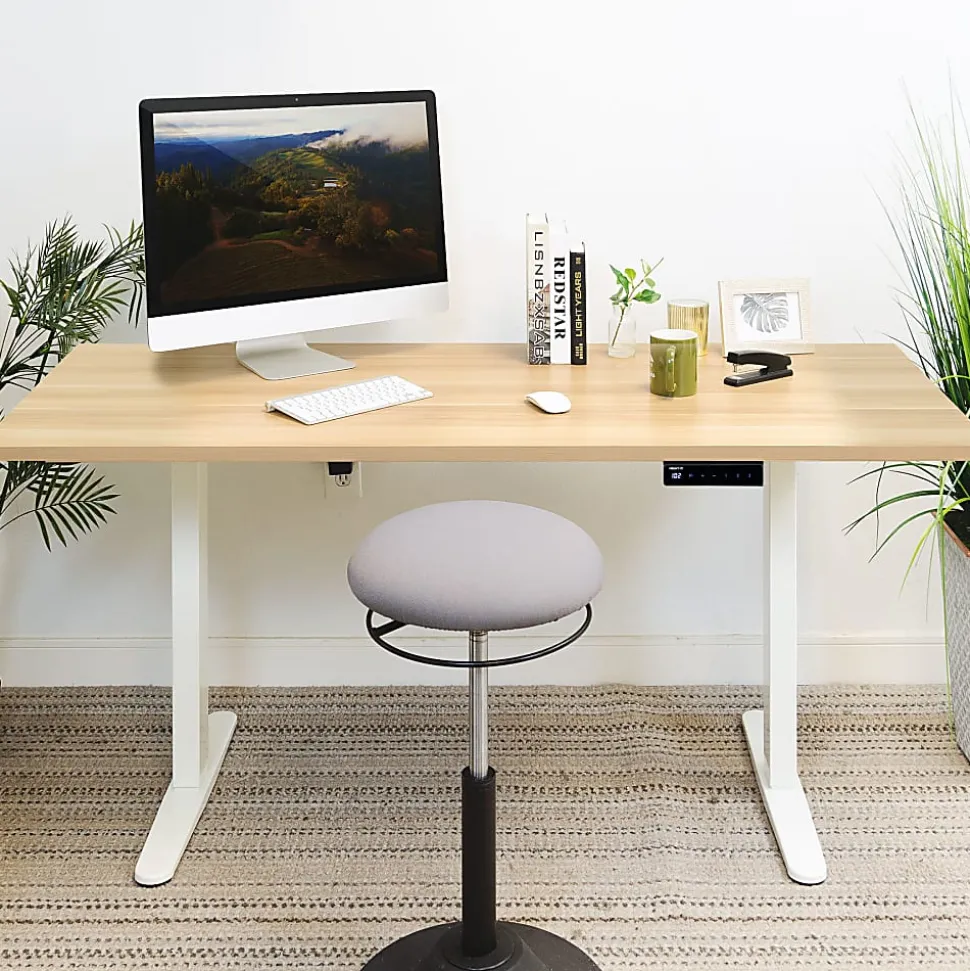 Mount-It! Electric Standing Desk With Adjustable Height And 55"W Tabletop, Maple, MI18085