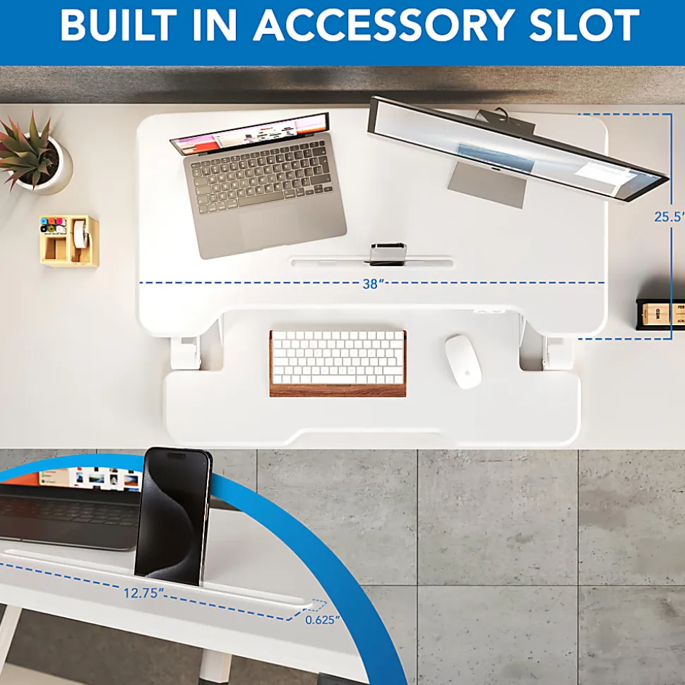 Mount-It! Electric Standing Desk Converter With Adjustable Height And 38"W Desktop, White