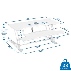 Mount-It! Electric Standing Desk Converter With Adjustable Height And 38"W Desktop, White