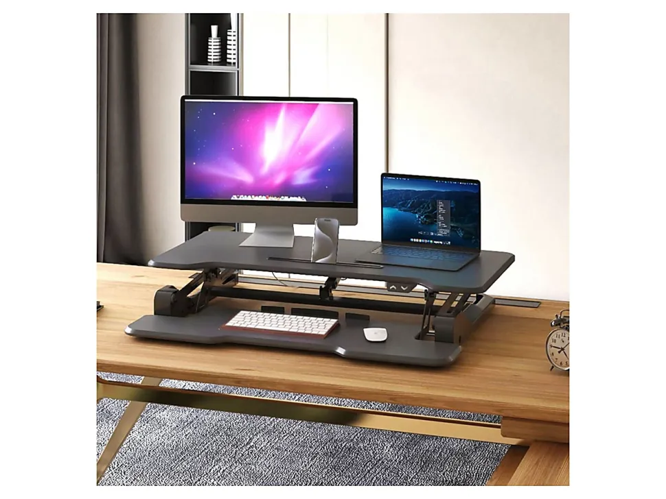 Mount-It! Electric Standing Desk Converter With Adjustable Height And 38"W Desktop, White