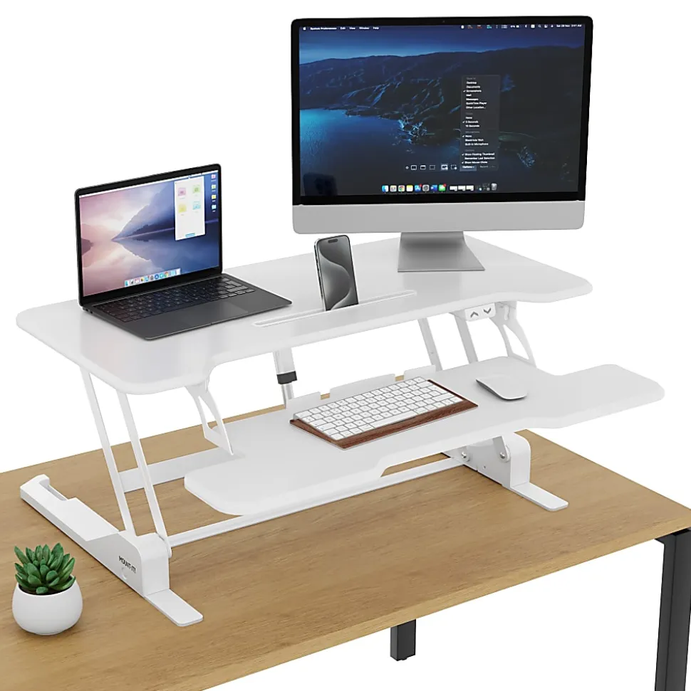 Mount-It! Electric Standing Desk Converter With Adjustable Height And 38"W Desktop, White