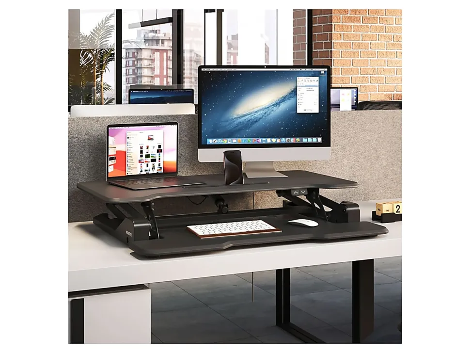 Mount-It! Electric Standing Desk Converter With Adjustable Height And 38"W Desktop, White