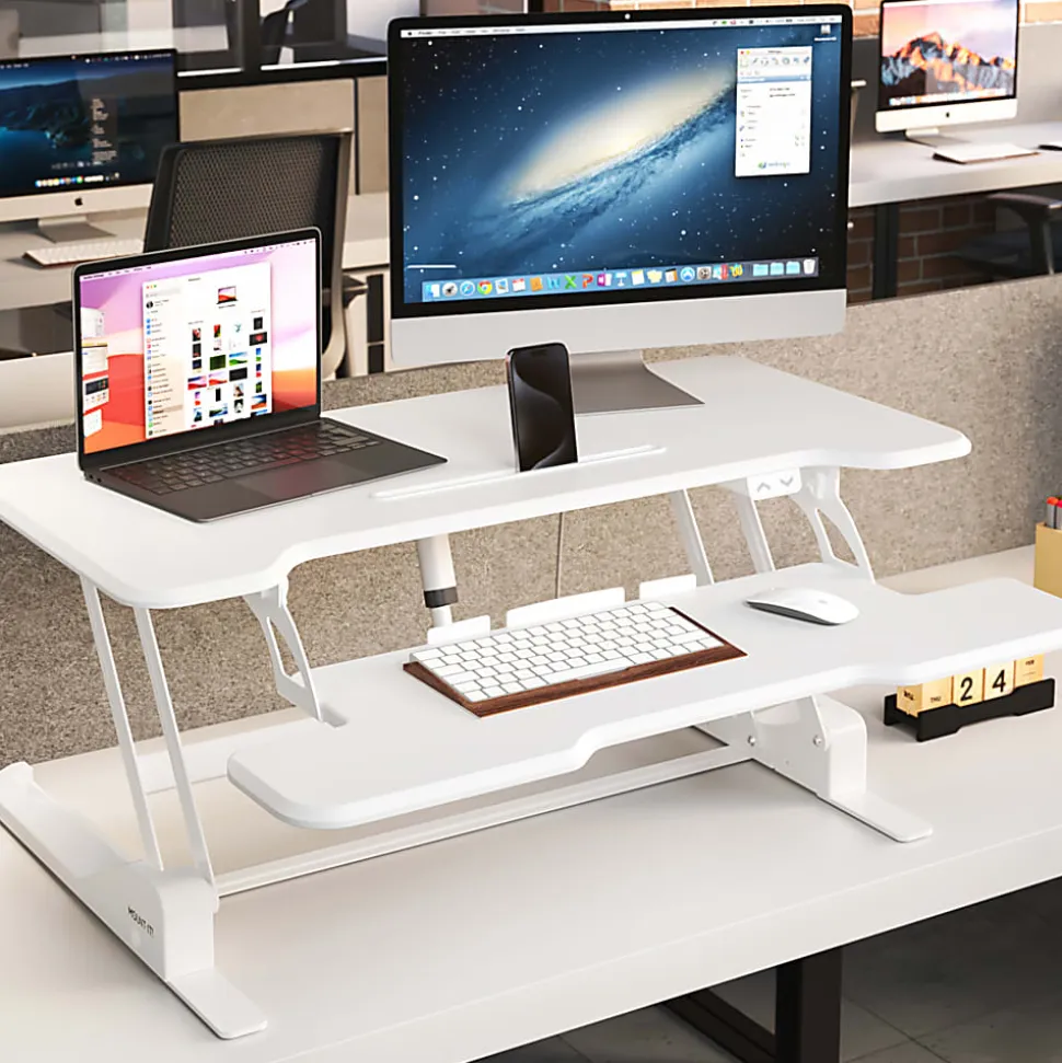 Mount-It! Electric Standing Desk Converter With Adjustable Height And 38"W Desktop, White