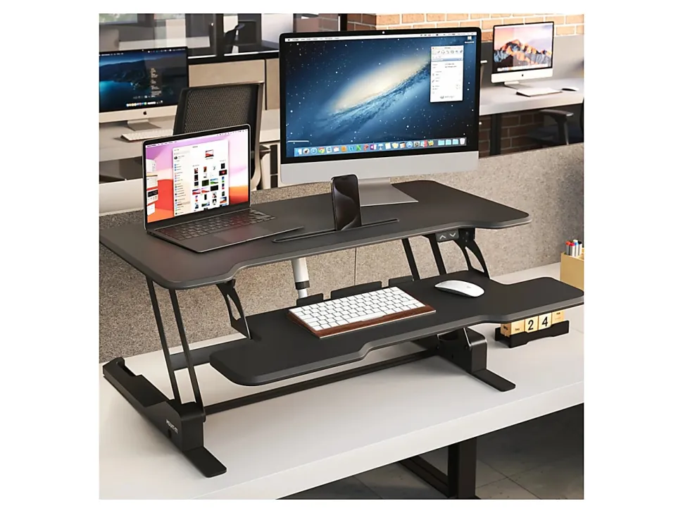 Mount-It! Electric Standing Desk Converter With Adjustable Height And 38"W Desktop, Black
