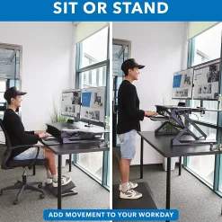 Mount-It! Extra Wide 48"W Adjustable Height Standing Desk Converter With Dual Monitor Mount, Black