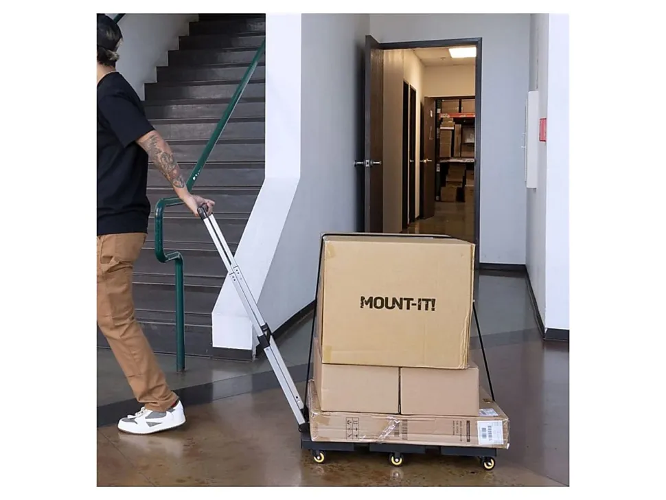 Mount-It! Folding Hand Truck Dolly, 36"H x 14-1/4"W x 26"D, Black