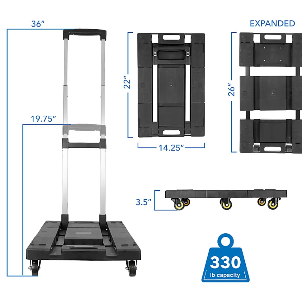 Mount-It! Folding Hand Truck Dolly, 36"H x 14-1/4"W x 26"D, Black