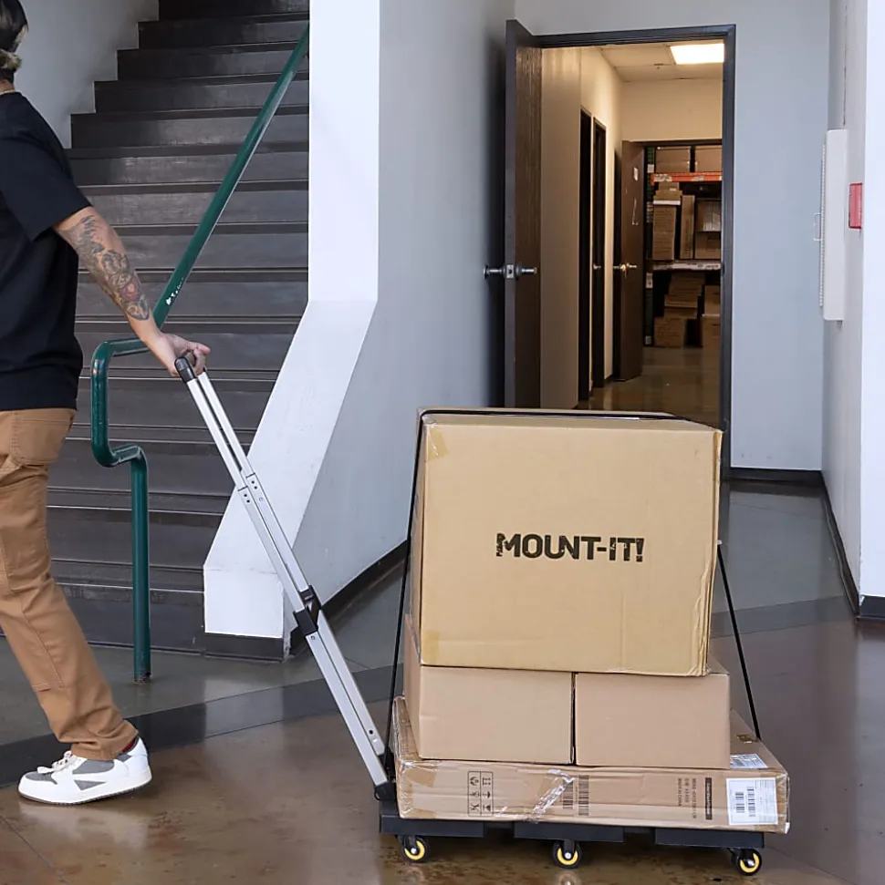 Mount-It! Folding Hand Truck Dolly, 36"H x 14-1/4"W x 26"D, Black