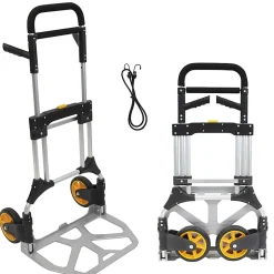 Mount-It! Folding Height-Adjustable Steel Hand Truck With 440 Lb. Capacity, 48.5"H x 23.5"W x 15.75"D, Black