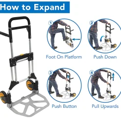 Mount-It! Folding Height-Adjustable Steel Hand Truck With 440 Lb. Capacity, 48.5