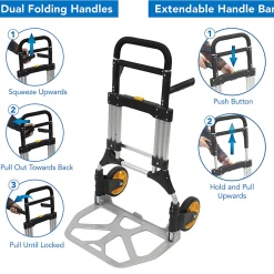 Mount-It! Folding Height-Adjustable Steel Hand Truck With 440 Lb. Capacity, 48.5