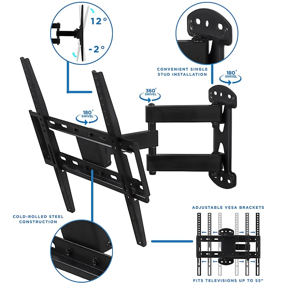 Mount-It! Full Motion Corner TV Wall Mount, For Screens Up to 55", Black