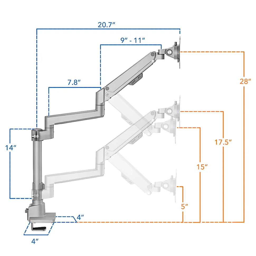 Mount-It! Full Motion Single Monitor Desk Mount, Silver