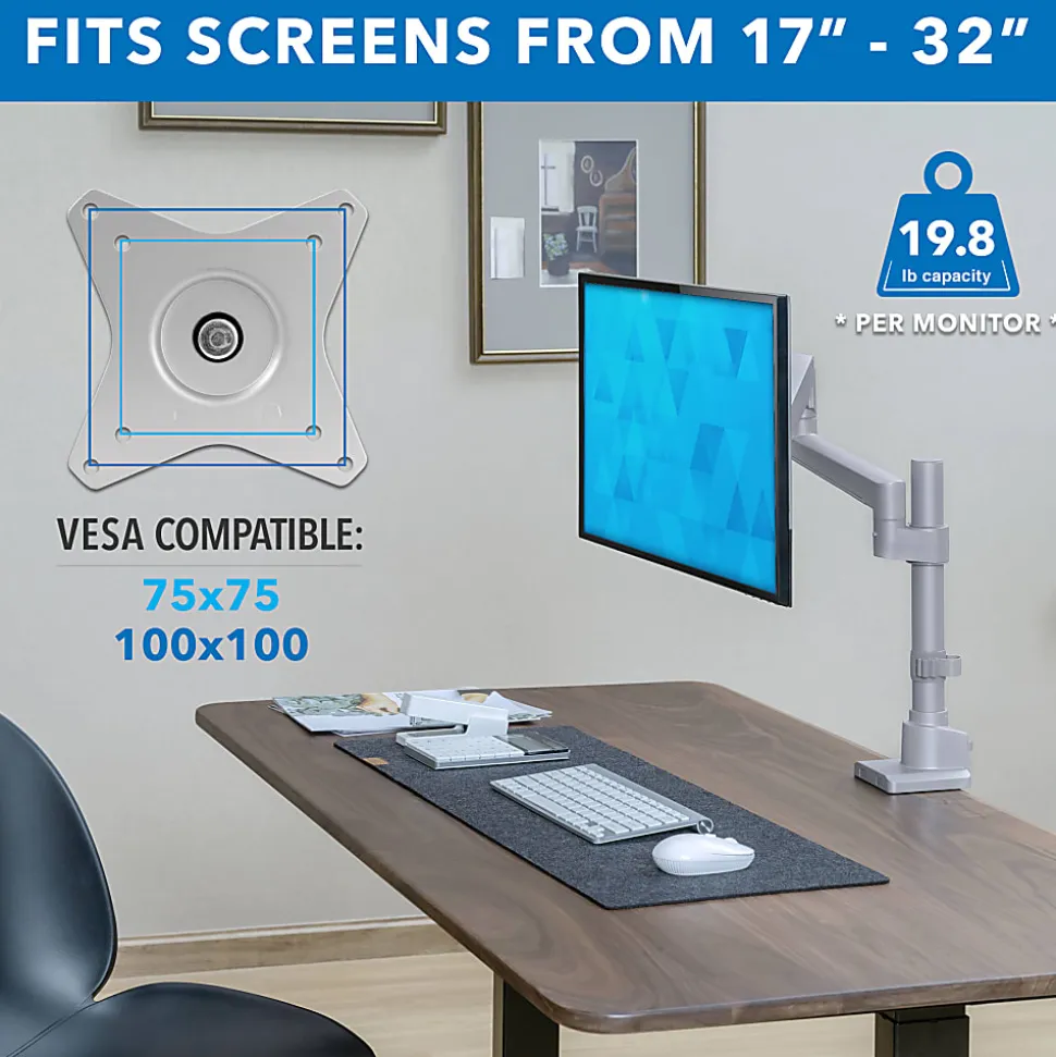 Mount-It! Full Motion Single Monitor Desk Mount, Silver