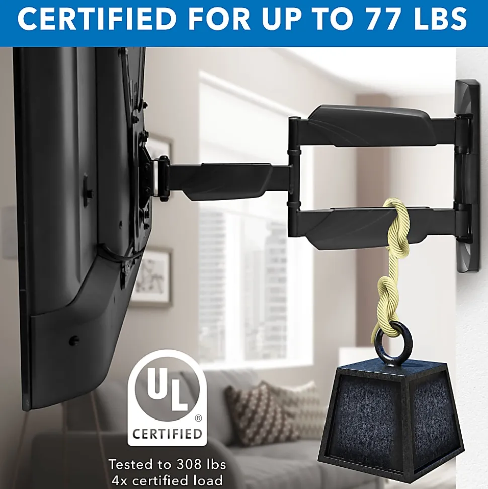 Mount-It! Full Motion TV Wall Mount For Screen Sizes 32" To 55", 2-1/2”H x 10-3/4”W x 14-5/16”D, Black