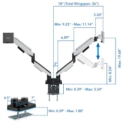 Mount-It! 35” Heavy Duty Dual Monitor Arm, Grayish White/Matte Black