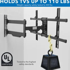 Mount-It! Heavy Duty Full Motion TV Wall Mount For Screen Sizes 37” To 80”, 2-3/4”H x 11-1/2”W x 28-1/2”D, Black