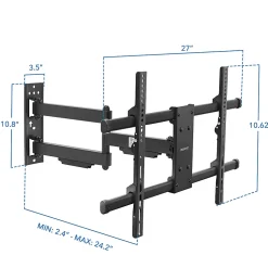 Mount-It! Heavy Duty Full Motion TV Wall Mount For Screen Sizes 37” To 80”, 2-3/4”H x 11-1/2”W x 28-1/2”D, Black