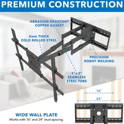 Mount-It! Heavy-Duty TV Wall Mount With Long Extension Arms For 60"-110" TVs, 11.5"H x 35"W x 8.25"D, Black