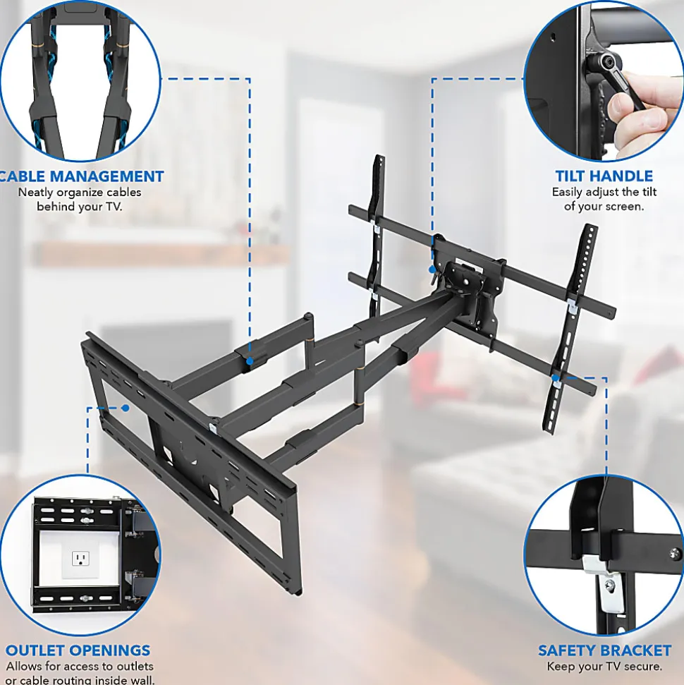 Mount-It! Heavy-Duty TV Wall Mount With Long Extension Arms For 60"-110" TVs, 11.5"H x 35"W x 8.25"D, Black