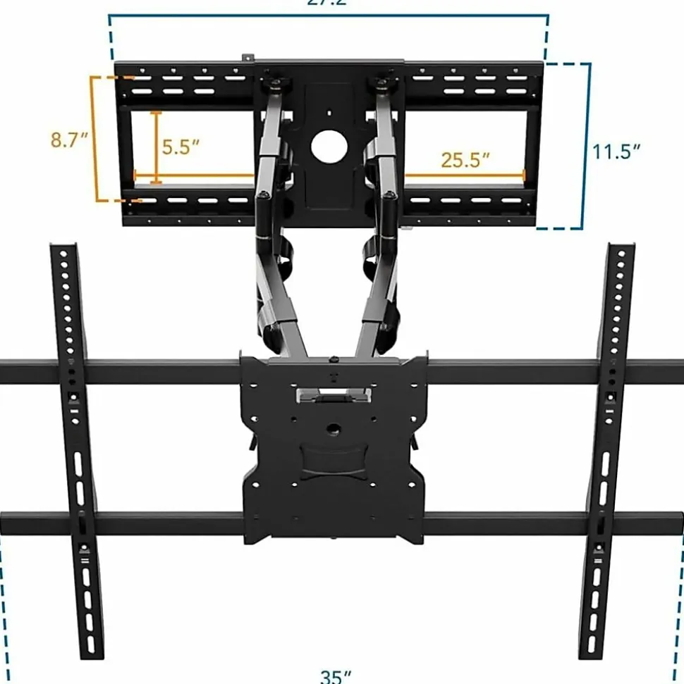 Mount-It! Heavy-Duty TV Wall Mount With Long Extension Arms For 60"-110" TVs, 11.5"H x 35"W x 8.25"D, Black