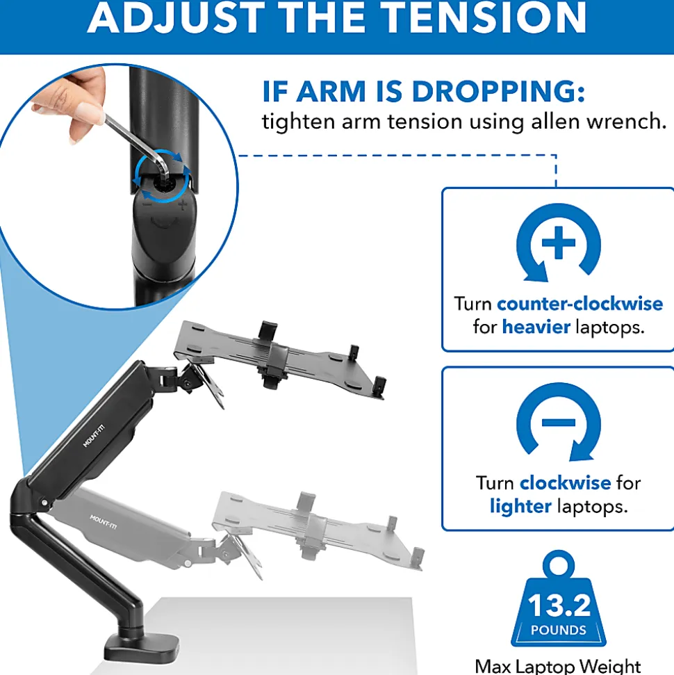Mount-It! Height Adjustable Laptop Desk Mount, Black, MI6352LT
