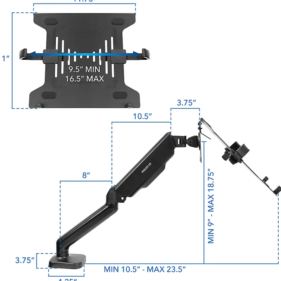 Mount-It! Height Adjustable Laptop Desk Mount, Black, MI6352LT