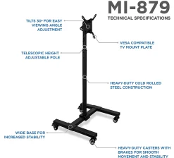 Mount-It! Height-Adjustable Mobile TV Stand For 13” - 42” Screens, Black