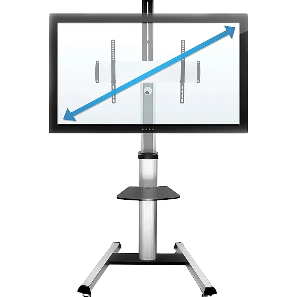 Mount-It! Height-Adjustable Rolling TV Cart For 32” - 70” TVs, Black
