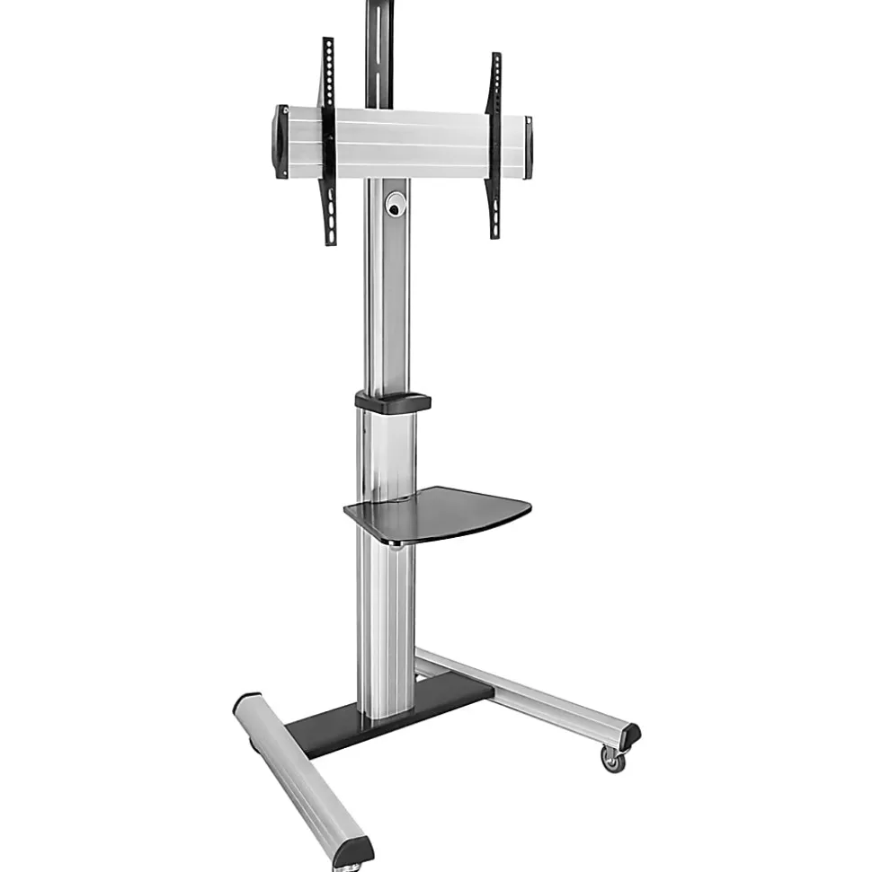 Mount-It! Height-Adjustable Rolling TV Cart For 32” - 70” TVs, Black