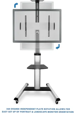 Mount-It! Height-Adjustable Rolling TV Cart For 32” - 70” TVs, Black