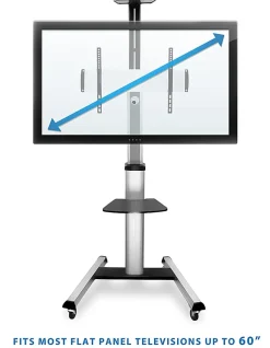 Mount-It! Height-Adjustable Rolling TV Cart For 32” - 70” TVs, Black