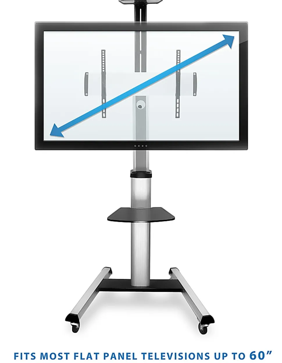 Mount-It! Height-Adjustable Rolling TV Cart For 32” - 70” TVs, Black