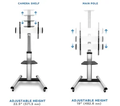 Mount-It! Height-Adjustable Rolling TV Cart For 32” - 70” TVs, Black