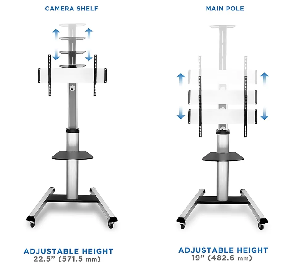 Mount-It! Height-Adjustable Rolling TV Cart For 32” - 70” TVs, Black