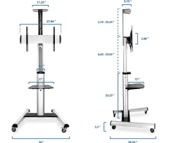 Mount-It! Height-Adjustable Rolling TV Cart For 32” - 70” TVs, Black