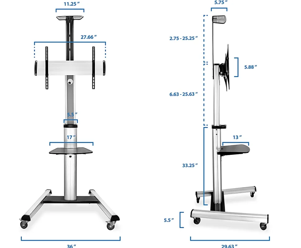 Mount-It! Height-Adjustable Rolling TV Cart For 32” - 70” TVs, Black