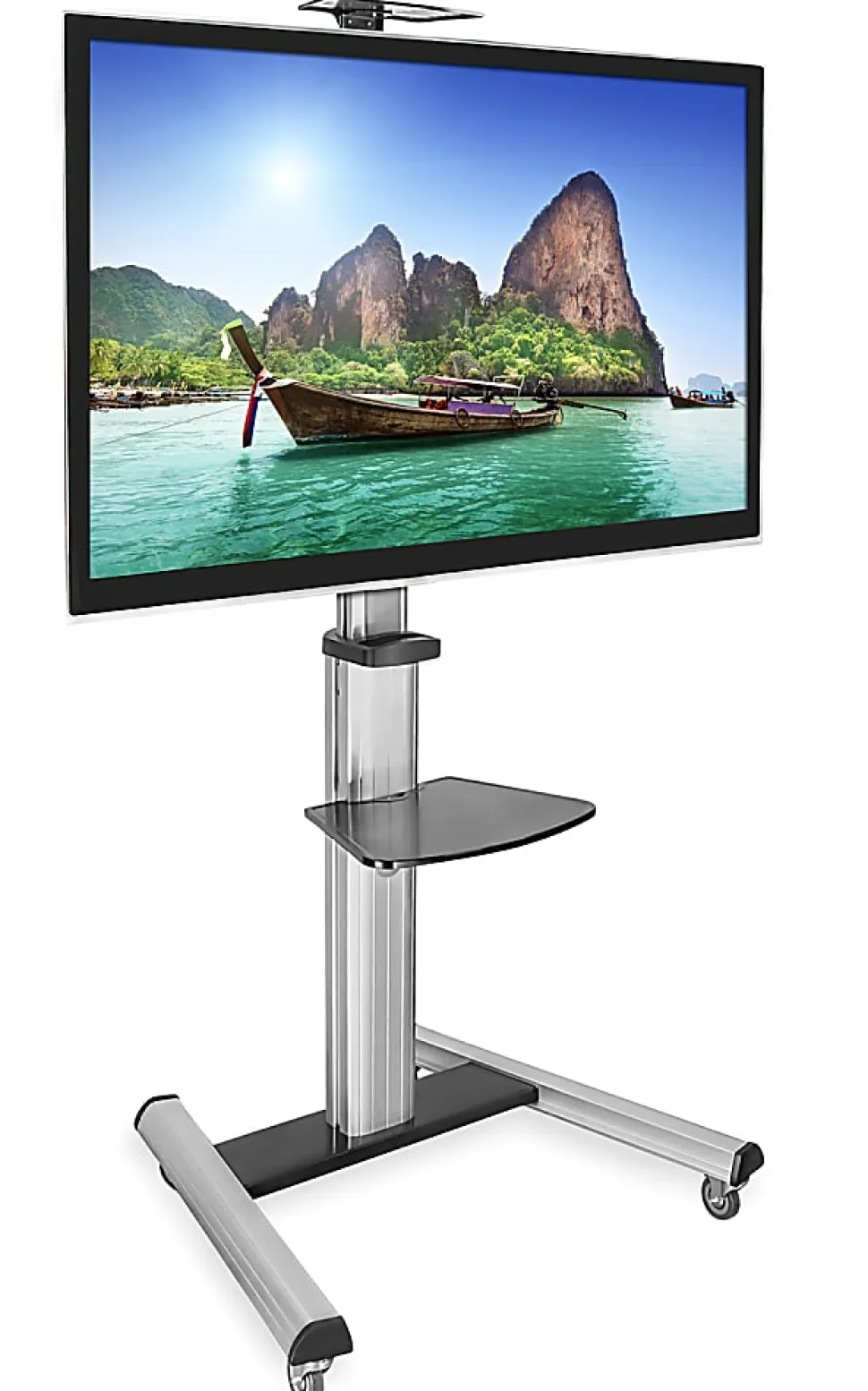Mount-It! Height-Adjustable Rolling TV Cart For 32” - 70” TVs, Black