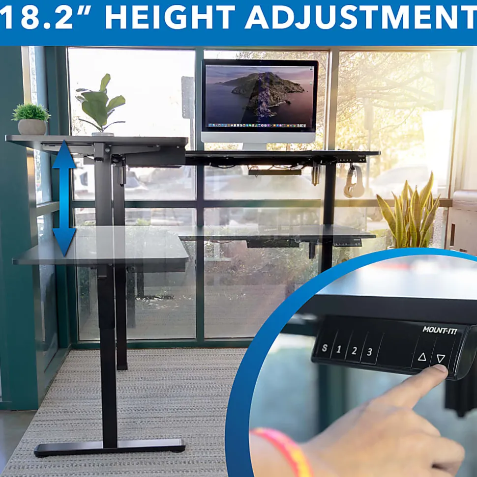 Mount-It! Large Electric 63”W Adjustable Height Corner Standing Desk, Black