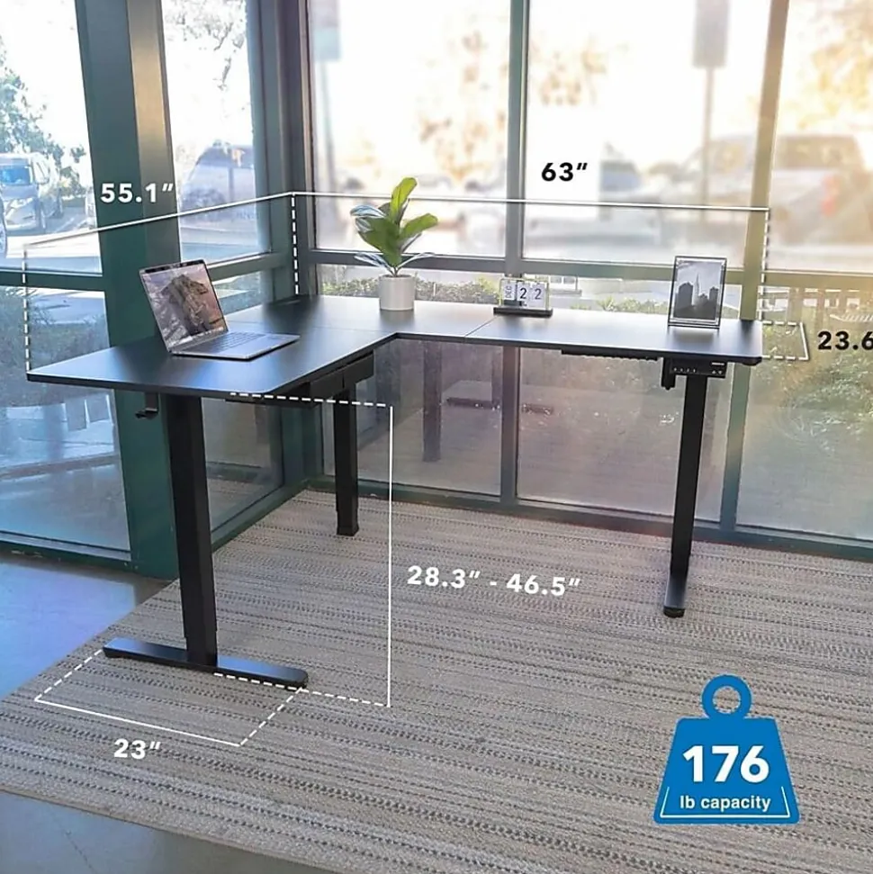 Mount-It! Large Electric 63”W Adjustable Height Corner Standing Desk, Black
