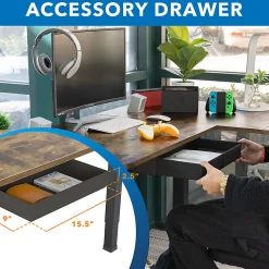 Mount-It! Large Height Adjustable 28.3" and 46.5" Corner Sit-Stand Desk, Brown