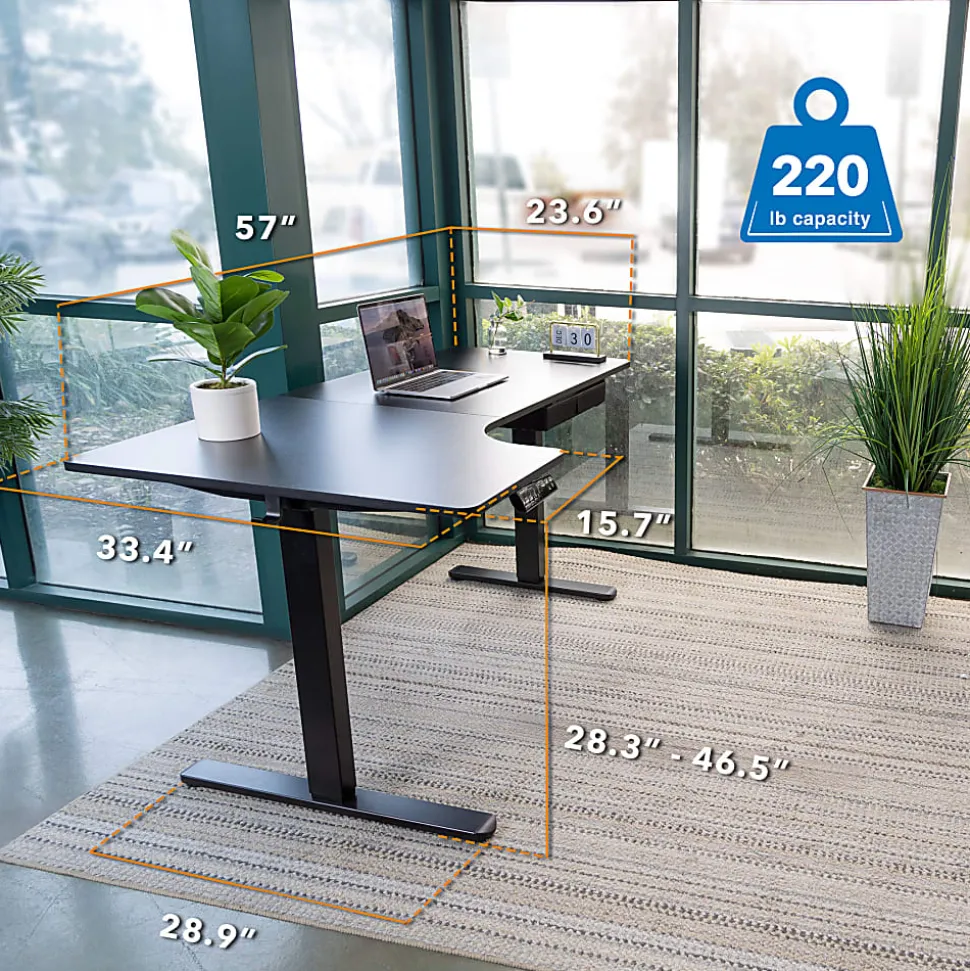Mount-It! L-Shaped Electric Height-Adjustable Sit-Stand Desk, Black