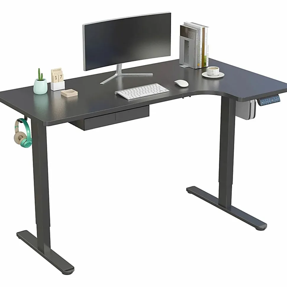 Mount-It! L-Shaped Electric Height-Adjustable Sit-Stand Desk, Black