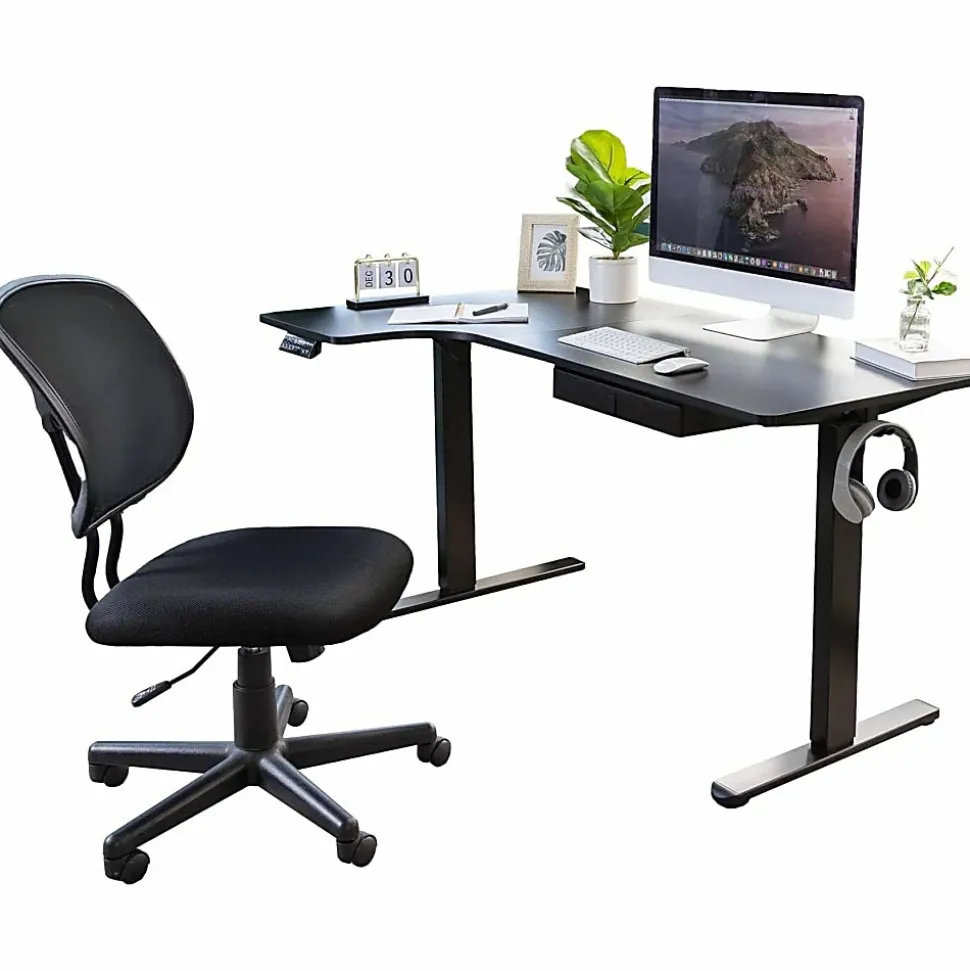 Mount-It! L-Shaped Electric Height-Adjustable Sit-Stand Desk, Black