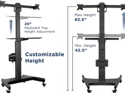 Mount-It! MI-7986 Adjustable PC Mobile Workstation For Dual Monitors, 45