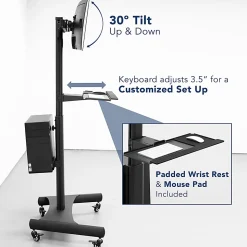 Mount-It! MI-7986 Adjustable PC Mobile Workstation For Dual Monitors, 45