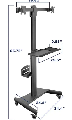 Mount-It! MI-7986 Adjustable PC Mobile Workstation For Dual Monitors, 45
