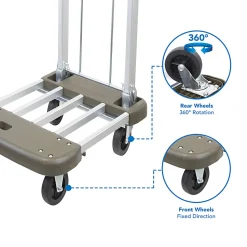 Mount-It! MI-950 Aluminum Heavy-Duty Folding Platform Hand Truck With Expandable Base, 35"H x 17-1/2"W x 29"D, Gray/Silver/Black