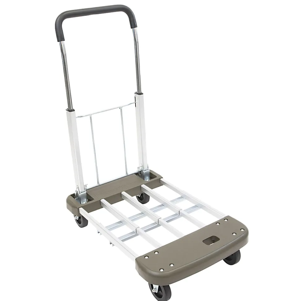 Mount-It! MI-950 Aluminum Heavy-Duty Folding Platform Hand Truck With Expandable Base, 35"H x 17-1/2"W x 29"D, Gray/Silver/Black