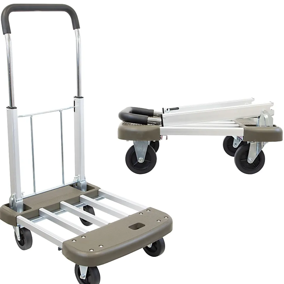 Mount-It! MI-950 Aluminum Heavy-Duty Folding Platform Hand Truck With Expandable Base, 35"H x 17-1/2"W x 29"D, Gray/Silver/Black